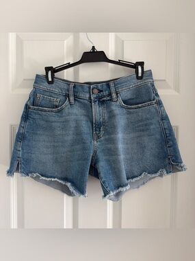 a.n.a Light Blue High Rise Frayed Hem Denim Shorts